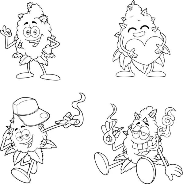 Set Marijuana Stylized Cartoon Characters Vector Illustration — Stock Vector