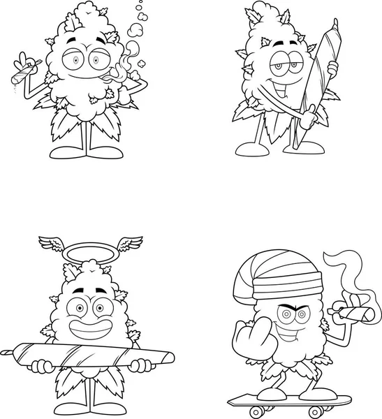 Serie Personaggi Dei Cartoni Animati Stilizzati Marijuana Illustrazione Vettoriale — Vettoriale Stock