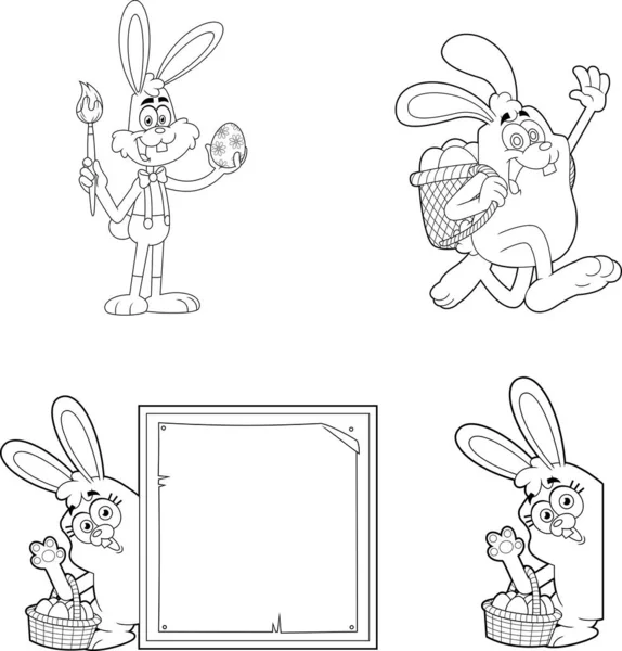イースターウサギ型の漫画のキャラクターのセットベクトルイラスト — ストックベクタ