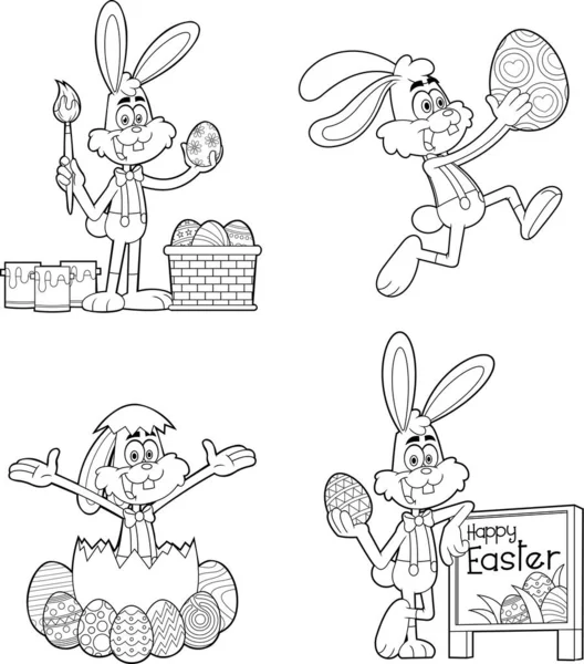 Zestaw Wielkanocny Królik Stylizowane Postaci Kreskówek Ilustracja Wektor — Wektor stockowy