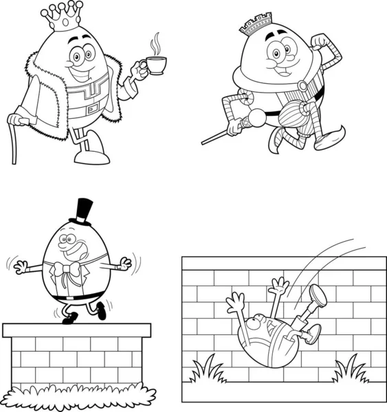 Humpty Dumpty Biçimlendirilmiş Çizgi Film Karakterleri Kümesi Vektör Illüstrasyonu — Stok Vektör