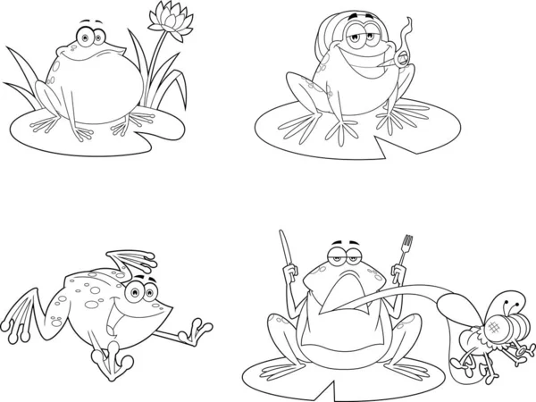 Набор Милых Лягушек Стилизованных Персонажей Мультфильмов Векторная Иллюстрация — стоковый вектор