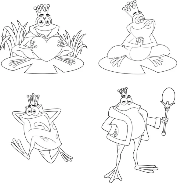 Conjunto Sapos Bonitos Estilizados Personagens Desenhos Animados Ilustração Vetorial —  Vetores de Stock