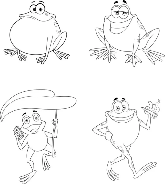 Serie Simpatici Personaggi Dei Cartoni Animati Stilizzati Rane Illustrazione Vettoriale — Vettoriale Stock
