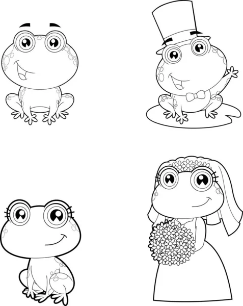 かわいいカエルの漫画風キャラクターのセットベクトルイラスト — ストックベクタ