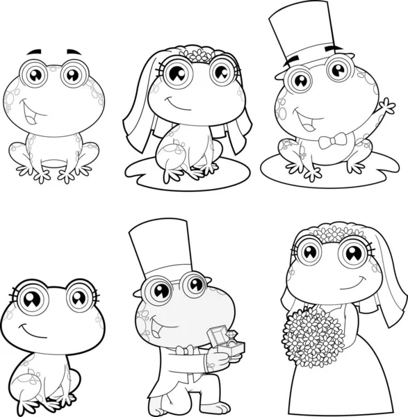Set Cute Frogs Stylized Cartoon Characters Vector Illustration — Stock Vector