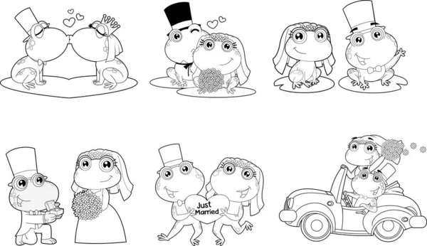 一组可爱的青蛙造型卡通人物 矢量插图 — 图库矢量图片