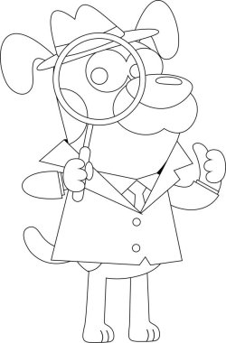 Dedektif Dog çizgi film karakteri, vektör illüstrasyonu