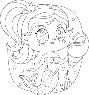 şirin küçük deniz kızı vektör çizimi tasarımı