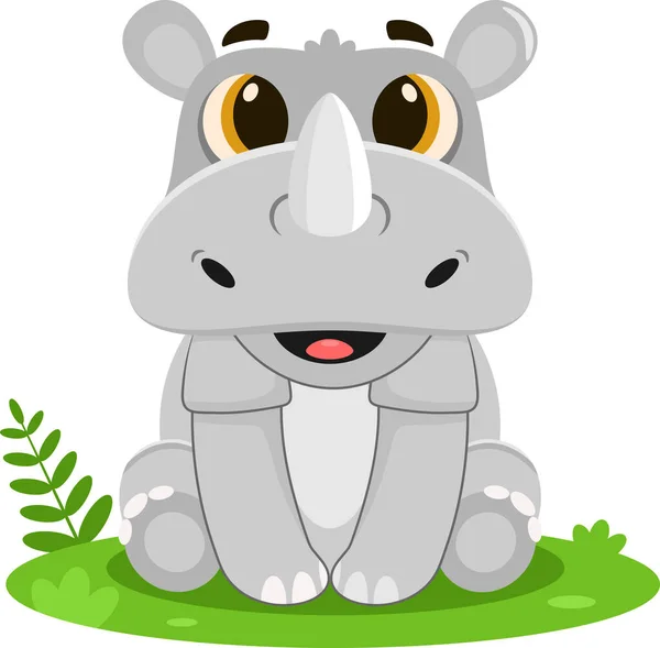 Illustrazione Simpatico Rinoceronte Dei Cartoni Animati — Vettoriale Stock