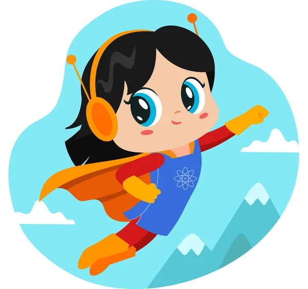 Little Girl Superhero Cartoon Character — Stock Vector