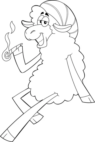 可爱的羊性格吸烟关节 — 图库矢量图片