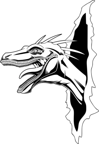 Kepala Dinosaurus Merobek Latar Belakang Putih - Stok Vektor