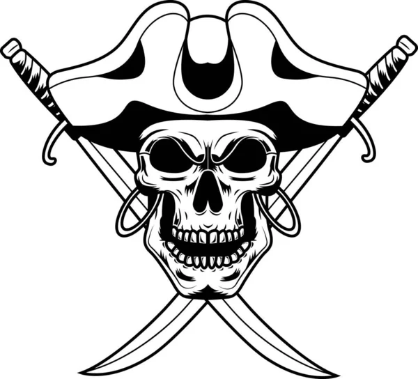 Elegante Pirata Cranio Vettoriale Illustrazione — Vettoriale Stock