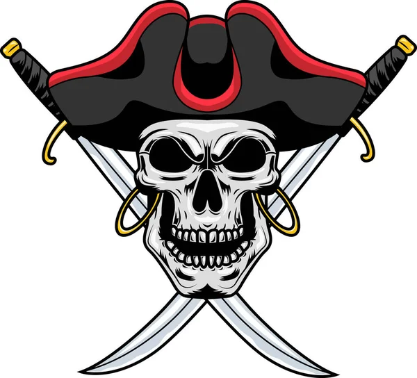 Elegante Pirata Cranio Vettoriale Illustrazione — Vettoriale Stock