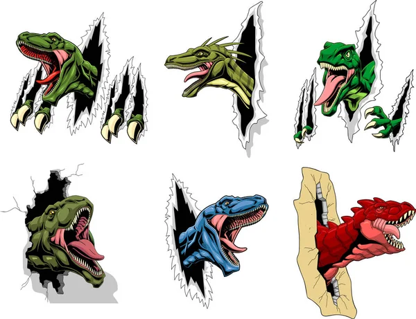 Dinosauři Maskot Grafický Design Ručně Kreslená Sbírka Sada Izolované Bílém — Stockový vektor