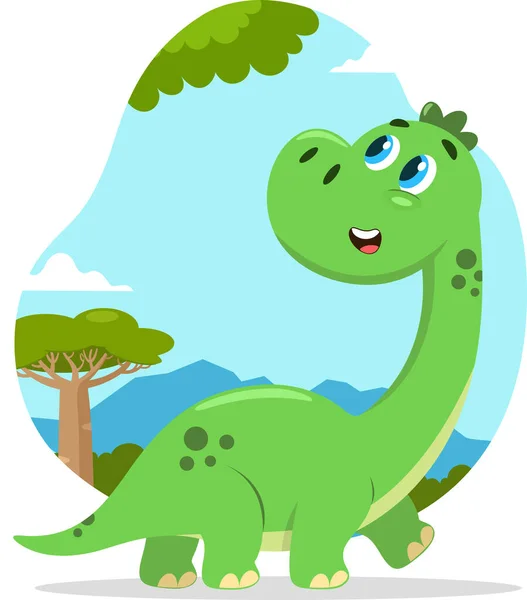 Carino Bambino Dinosauro Personaggio Dei Cartoni Animati Piedi Illustrazione Raster — Vettoriale Stock