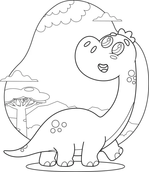 Outlined Cute Baby Dinosaur Cartoon Character Walking Vector Hand Drawn — Stock Vector