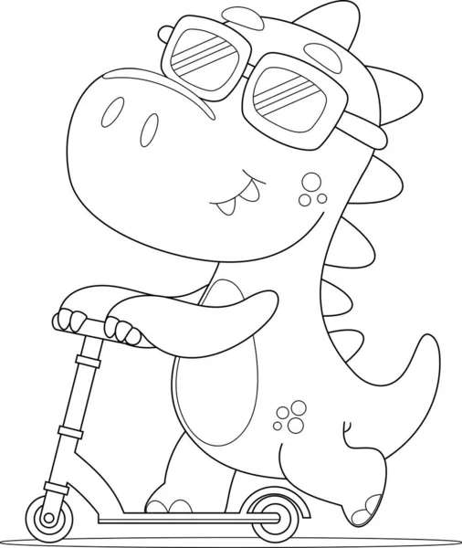 Scooter Cute Baby Dinosaur Cartoon Character Riding 외부의 배경에서 분리되어 — 스톡 벡터