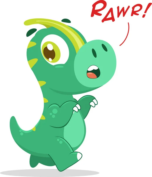 Carino Bambino Dinosauro Personaggio Dei Cartoni Animati Esecuzione Illustrazione Raster — Vettoriale Stock
