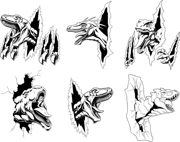 Dinosaurier Samling Set Handritning Illustration — Stock vektor