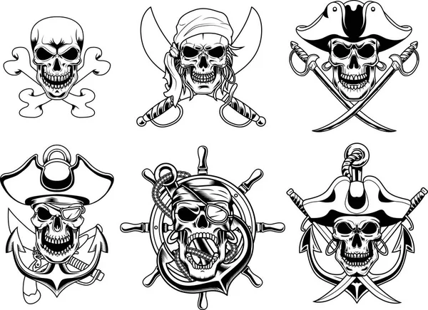 Skulls Pirate Swords Set Collection — Stock Vector