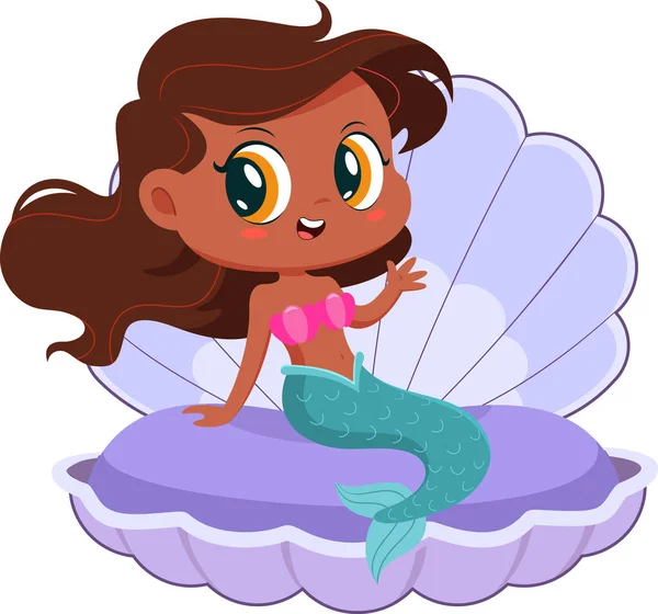 Cartoon Illustration Little Mermaid Girl Seashell — Stock Vector