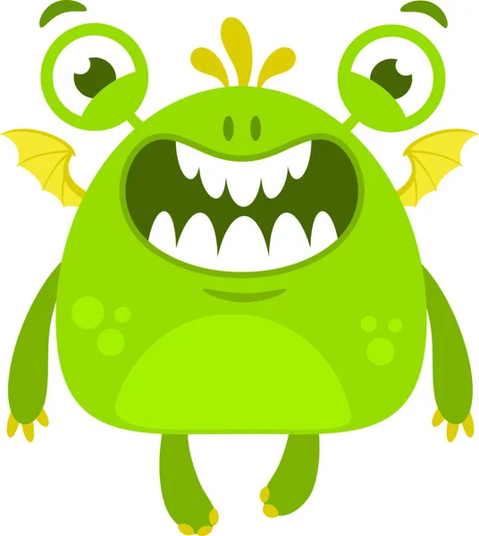 Zielony Kreskówka Ilustracja Cute Potwora — Wektor stockowy