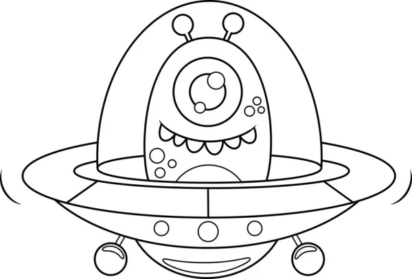 Ufo船のエイリアンの漫画イラストや彩色画像 — ストックベクタ