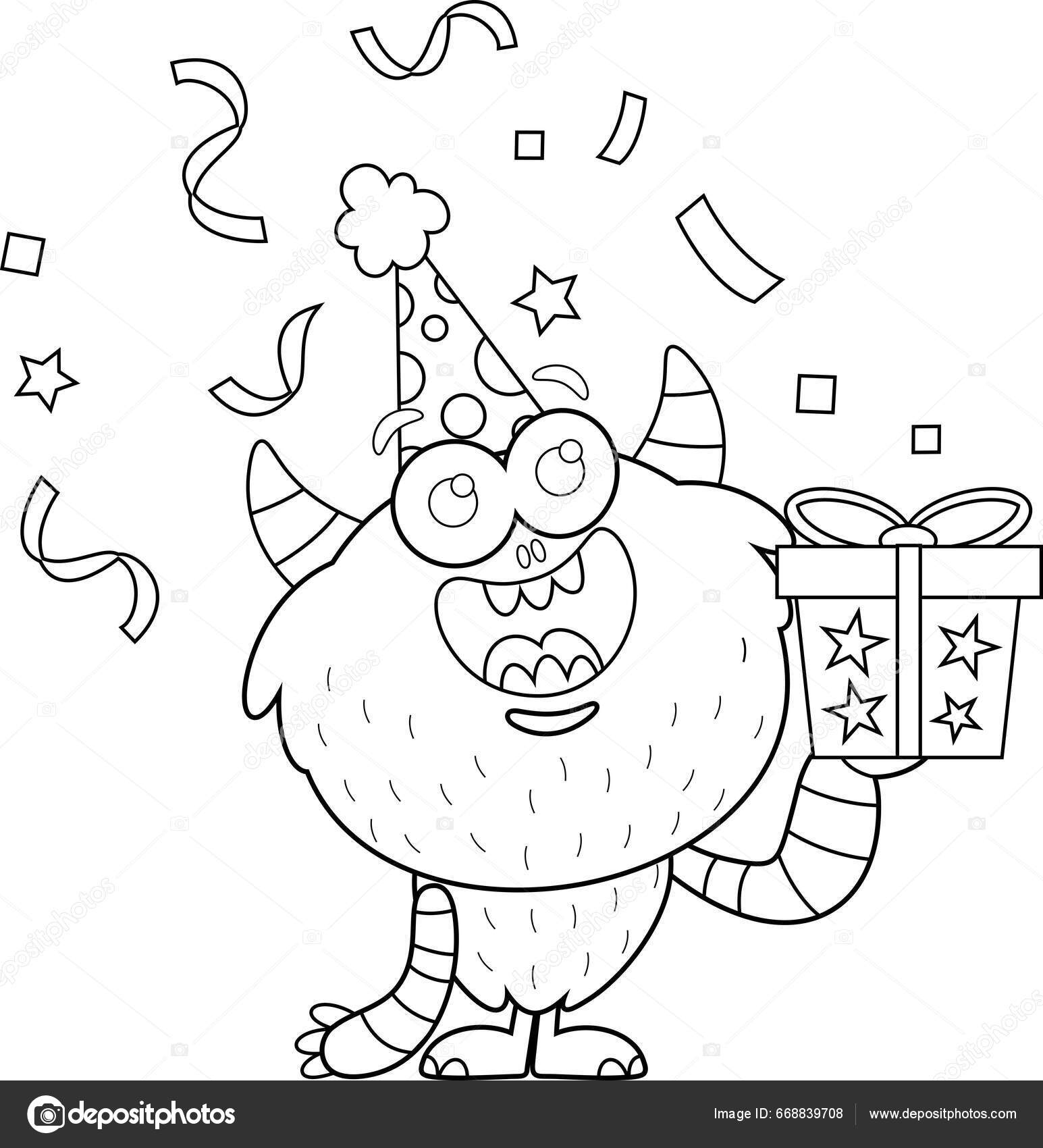 Image vectorielle Caractère Bande Dessinée Monstre D'anniversaire Avec  Boîte Cadeau Illustration Dessinée par ©HitToon - 668839708, image size:1545x1700