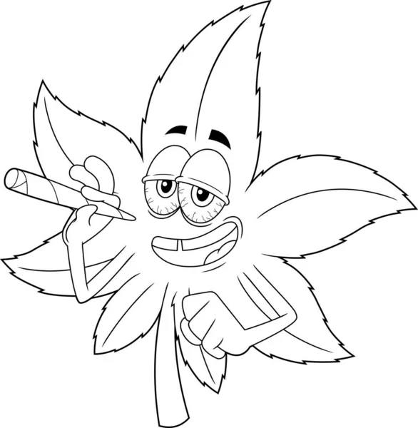 Dislined Funny Marijuana Leaf Cartoon Character Rökning Gemensam Vektor Hand — Stock vektor