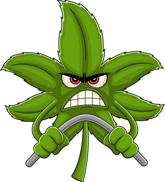 Τρελή Μαριχουάνα Φύλλο Cartoon Character Θυμωμένος Χέρι Raster Σχεδιάζεται Εικονογράφηση — Διανυσματικό Αρχείο