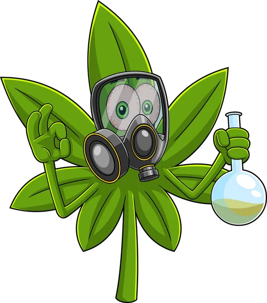 Crazy Marijuana Leaf Personnage Bande Dessinée Avec Flacon Respirateur Illustration — Image vectorielle