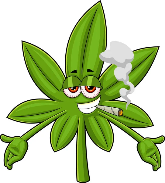 Crazy Marijuana Leaf Personnage Bande Dessinée Tenant Grand Joint Illustration — Image vectorielle