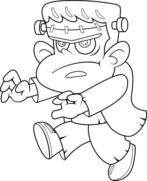 Obrys Halloween Frankenstein Cartoon Character Walking His Arms Out Vektorové — Stockový vektor