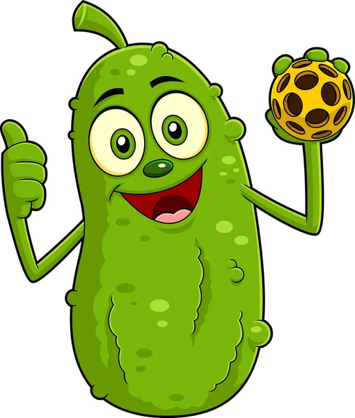 Rolig Pickle Cartoon Character Närvarande Pickleball Raster Hand Tecknad Illustration — Stock vektor