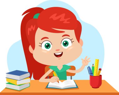 Masada kitap okuyan mutlu kız.