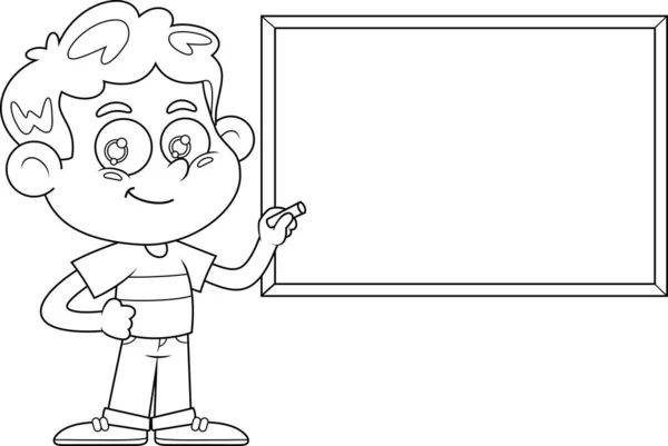Junge Zeichentrickfigur Schreibt Auf Tafel Illustration — Stockvektor