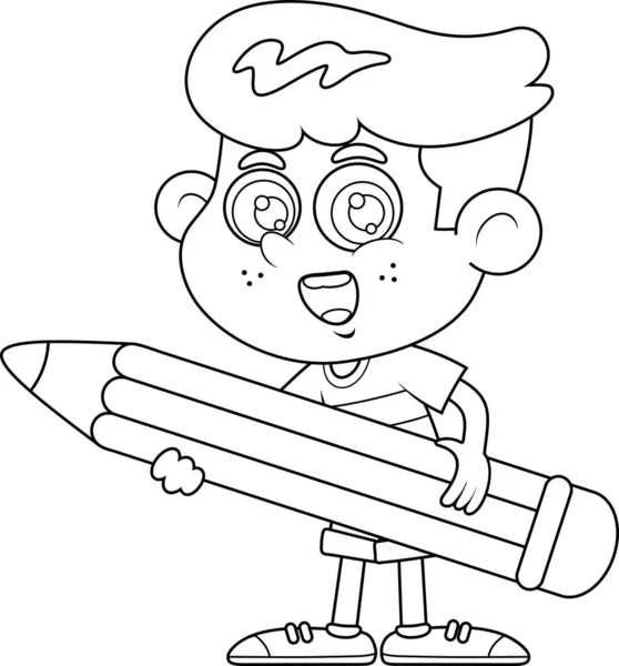 Menino Desenho Animado Personagem Segurando Lápis Ilustração Vetorial — Vetor de Stock