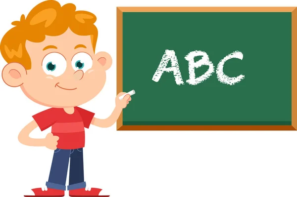 Boy Cartoon Character Writing Blackboard Illustration — Stock Vector