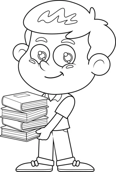 Niedlicher Cartoon Junge Mit Büchern Illustration — Stockvektor