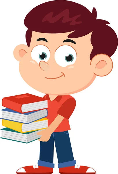 Cute Cartoon Boy Books Illustration — Stock Vector