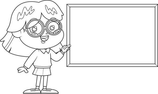 Cartoon Illustration Einer Studentin Die Auf Eine Tafel Schreibt — Stockvektor