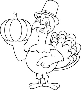 Bir Balkabağı Tutan Sevimli Hacı Çizgi Filmi Karakteri. Vektör El Çizimi Görünümü Şeffaf Arkaplanda İzole Edildi