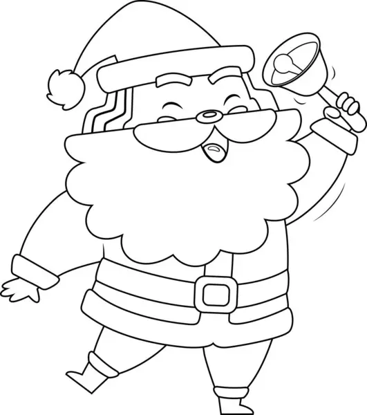 Obrys Happy Santa Claus Cartoon Character Ringing Bell Vektorové Ručně — Stockový vektor