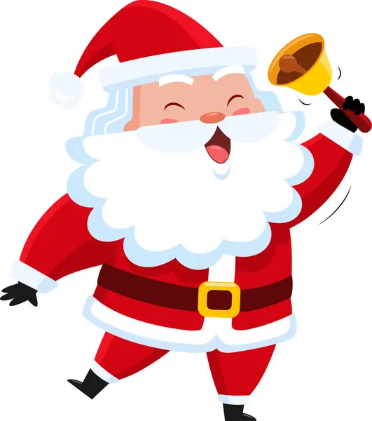 Happy Santa Claus Cartoon Character Ringing Bell Vektorové Ilustrace Plochý — Stockový vektor