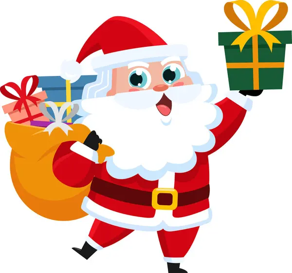 Santa Claus Cartoon Character Drží Dárkový Box Vektorové Ilustrace Plochý — Stockový vektor