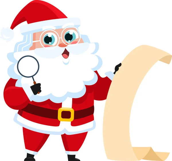 Święty Mikołaj Postacią Kreskówki Trzymający Zwój Papierowy Ilustracja Wektorowa Płaska — Wektor stockowy