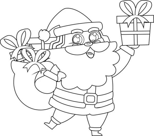 Personaggio Del Cartone Animato Babbo Natale Delineato Che Sorregge Una — Vettoriale Stock