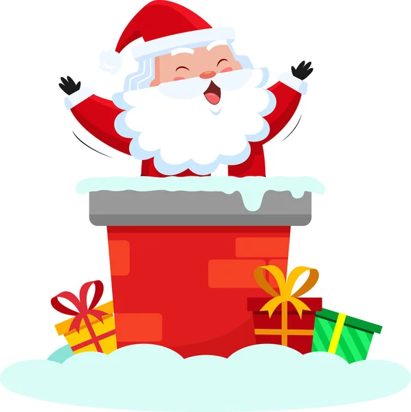 Veselá Kreslená Postava Santa Clause Komíně Vektorové Ilustrace Plochý Design — Stockový vektor